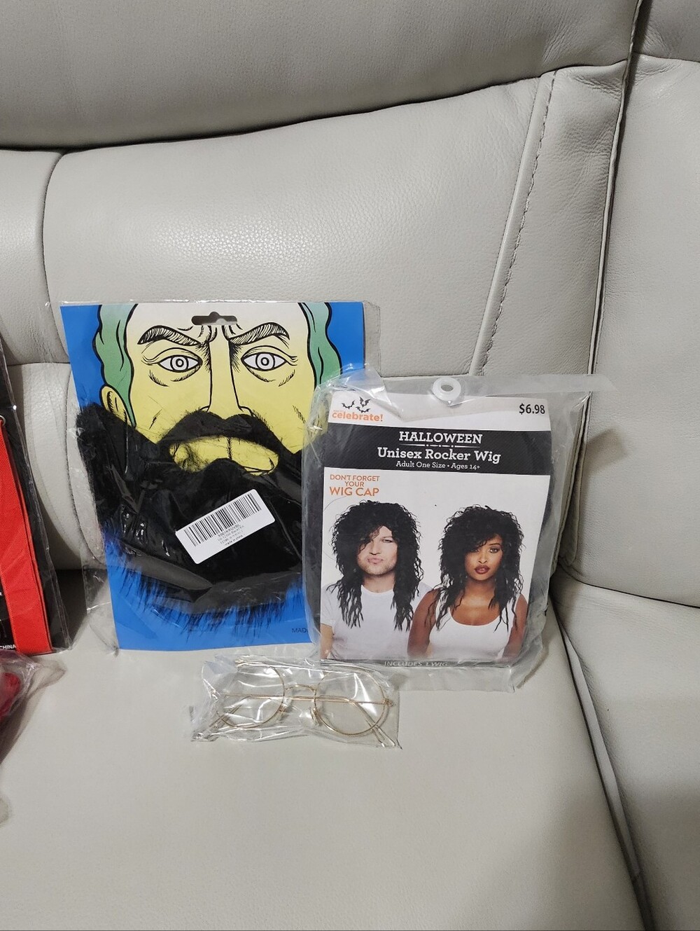 Cheech and Chong Accessories— Black & Red Wig, Beard, Suspenders, Glasses - Picture 3 of 3